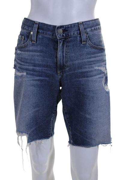 AG Adriano Goldschmied Womens Cotton Distressed Denim Shorts Blue Size 28R