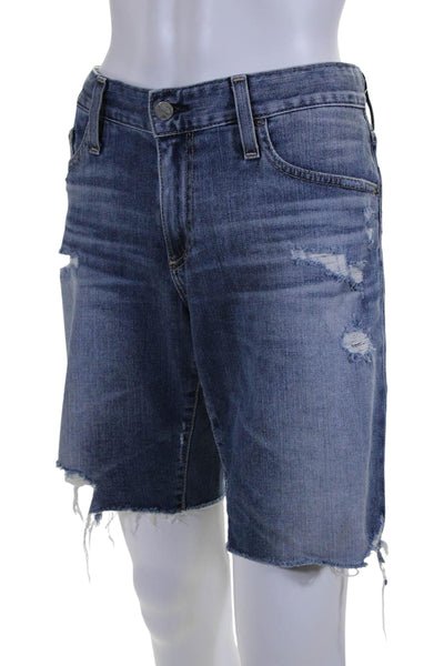 AG Adriano Goldschmied Womens Cotton Distressed Denim Shorts Blue Size 28R