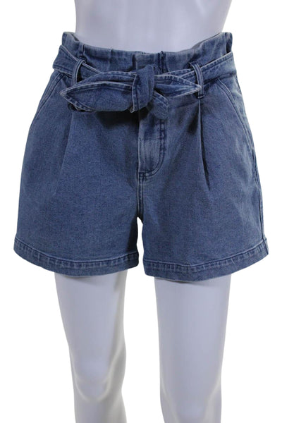 David Lerner Womens Cotton Belted Four Pocket High-Rise Denim Shorts Blue Size 2