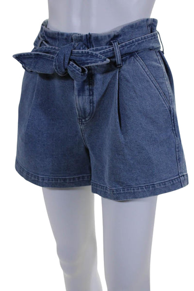 David Lerner Womens Cotton Belted Four Pocket High-Rise Denim Shorts Blue Size 2