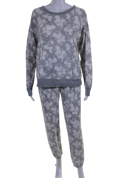 Splendid Womens Floral Print Pullover Sweatshirt Top + Pants Set Gray Size S