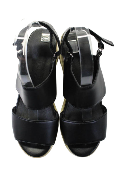 Design By IMSHOE Womens Leather Open Toe Slingback Platform Sandals Black Size 5