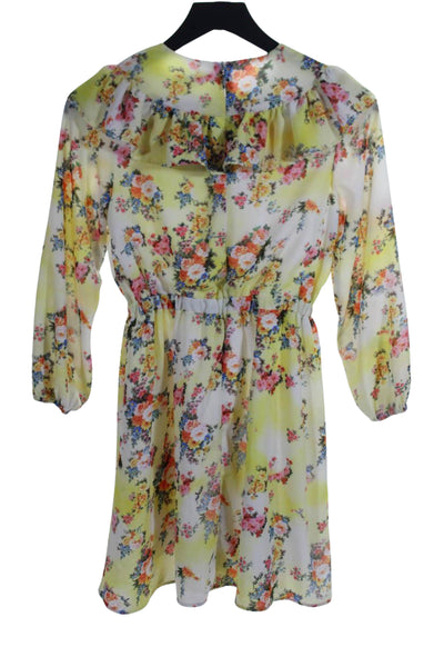 MSGM Kids Girls Floral Print Ruffled Ruche Long Sleeve Maxi Dress Yellow Size 12