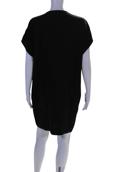 Vince Womens Pleated Short Sleeve V-Neck Unlined Mini Tunic Dress Black Size M