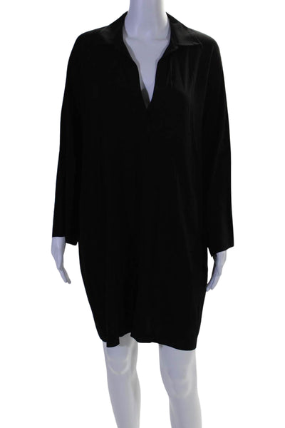 Vince Womens Chiffon 3/4 Sleeve Collared Unlined Mini Tunic Dress Black Size M