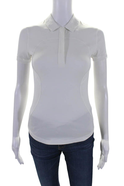 Lululemon Womens Collared V-Neck Buttoned Short Sleeve Polo Top White Size 0