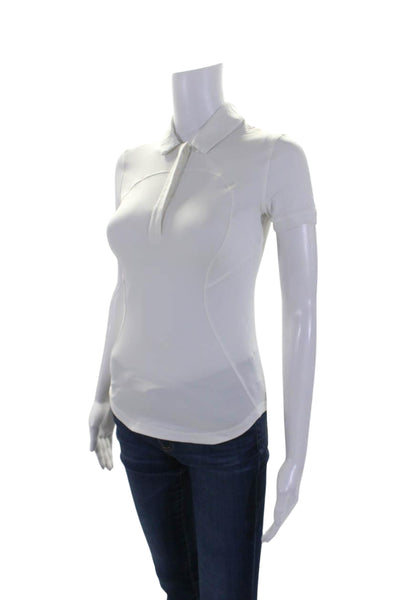 Lululemon Womens Collared V-Neck Buttoned Short Sleeve Polo Top White Size 0