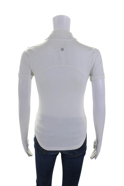 Lululemon Womens Collared V-Neck Buttoned Short Sleeve Polo Top White Size 0