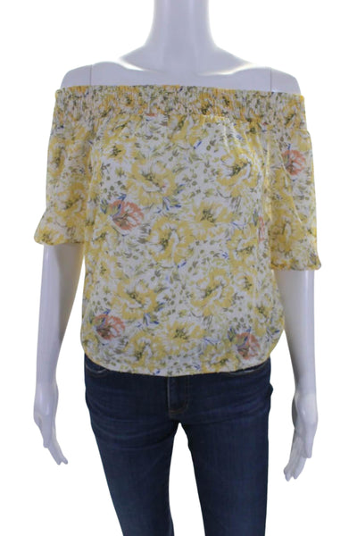 Joie Womens Floral Print Ruched Off-the-Shoulder Cropped Blouse Yellow Size XS