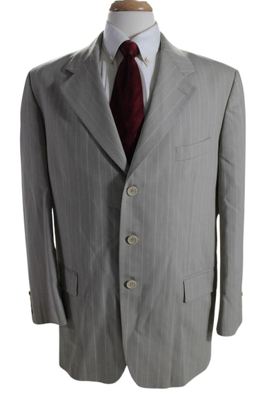 Nino Cardi Mens Pinstriped Three Button Blazer Jacket Beige Size 46