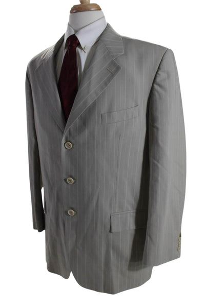 Nino Cardi Mens Pinstriped Three Button Blazer Jacket Beige Size 46