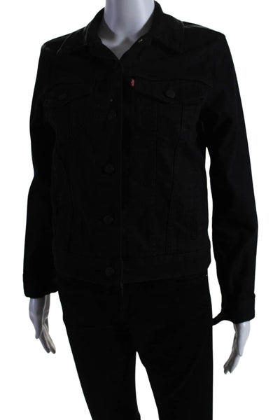 Levis Womens Cotton Collared Long Sleeve Button Up Denim Jacket Black Size S