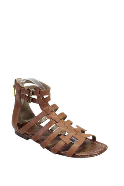 Sam Edelman Womens Leather Open Toe Back Zip Gladiator Sandals Brown Size 8US