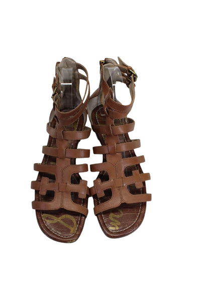 Sam Edelman Womens Leather Open Toe Back Zip Gladiator Sandals Brown Size 8US