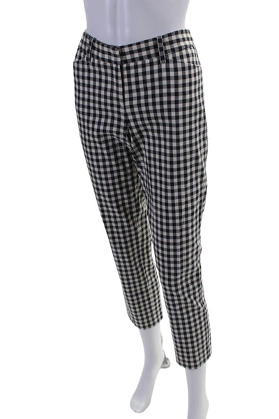 Theory Womens Barnet Plaid Slim Leg Izelle Pants Black White Cotton Size 2