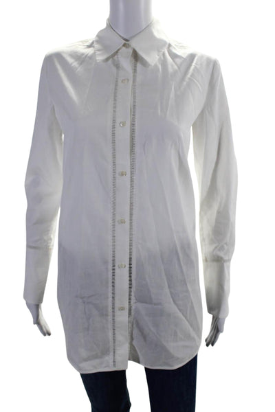 Vince Womens Cotton Embroidered Trim Button Down Blouse White Size XXS