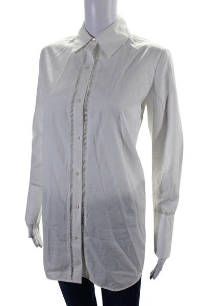 Vince Womens Cotton Embroidered Trim Button Down Blouse White Size XXS