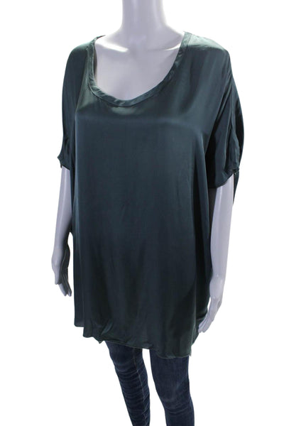 Chaser Women's Round Neck Short Sleeves High Low Hem Tunic Blouse Green Size XS