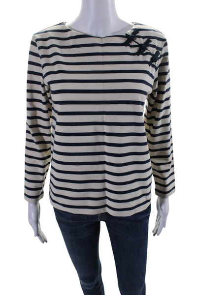 Marc By Marc Jacobs Womens Cotton Striped Print Long Sleeve Shirt Beige Size XS