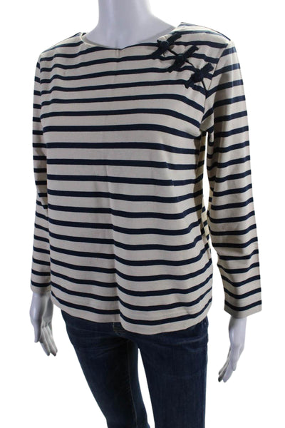 Marc By Marc Jacobs Womens Cotton Striped Print Long Sleeve Shirt Beige Size XS