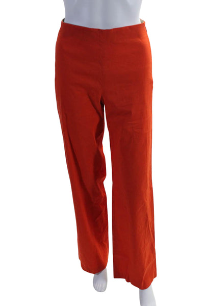 Theory Womens Linen Flat Front Mid Rise Straight Leg Trousers Orange Size 00