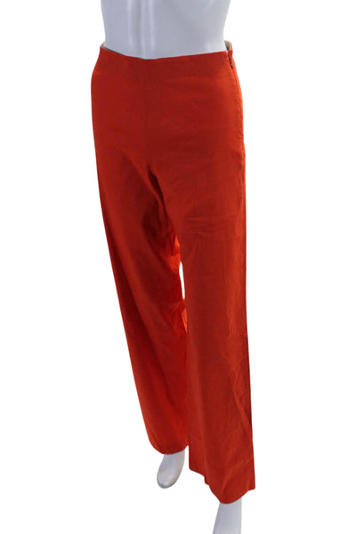 Theory Womens Linen Flat Front Mid Rise Straight Leg Trousers Orange Size 00