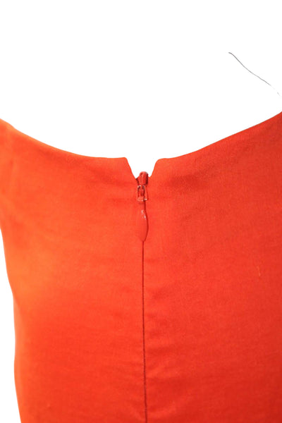 Theory Womens Linen Flat Front Mid Rise Straight Leg Trousers Orange Size 00