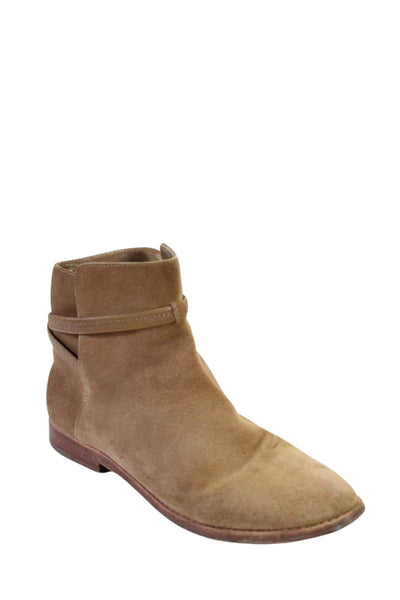 Joie Womens Suede Almond Toe Strappy Low Heel  Ankle Boots Light Brown Size 9