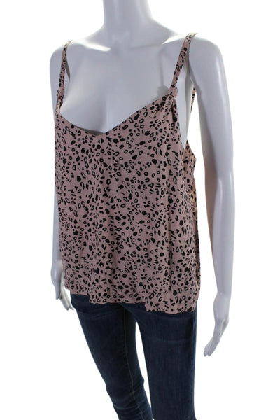 Reformation Womens Crepe Cheetah Print V-Neck Camisole Tank Top Pink Size L