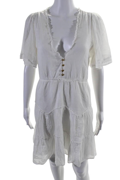 Show Me Your Mumu Women's V-Neck Short Sleeves Tiered Mini Dress White Size L