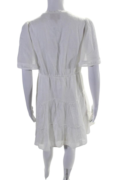 Show Me Your Mumu Women's V-Neck Short Sleeves Tiered Mini Dress White Size L