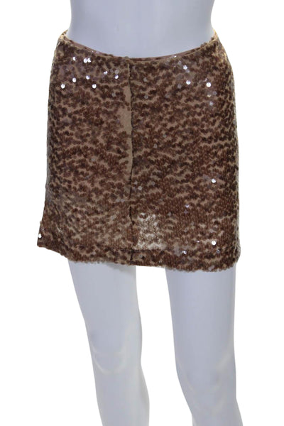 ASTR Womens Paillette Sequin Mini Skirt Jacket Set Brown Size Extra Small