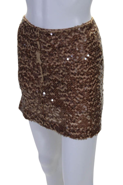 ASTR Womens Paillette Sequin Mini Skirt Jacket Set Brown Size Extra Small