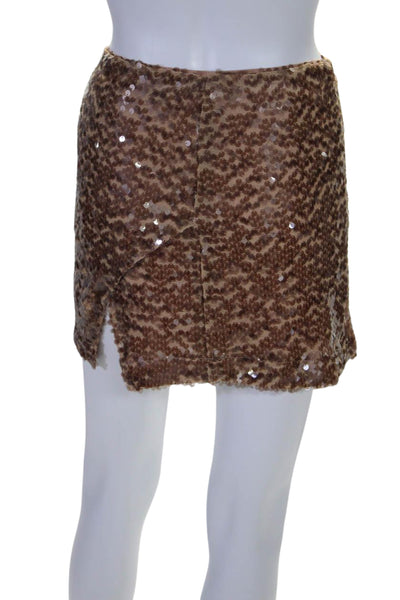 ASTR Womens Paillette Sequin Mini Skirt Jacket Set Brown Size Extra Small