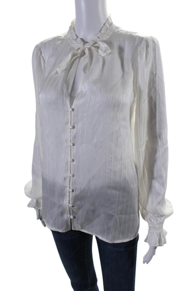 Paige Women's Round Neck Long Sleeves Button Down Blouse Cream Size M