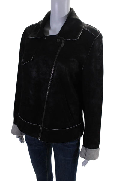 Splendid Women's Collared Long Sleeves Full Zip Moto Jacket Black Size L