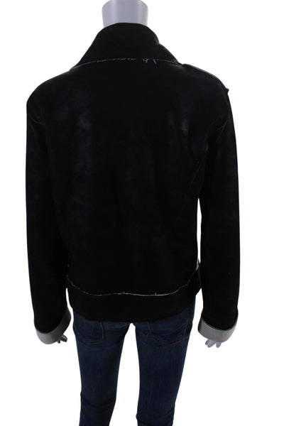 Splendid Women's Collared Long Sleeves Full Zip Moto Jacket Black Size L