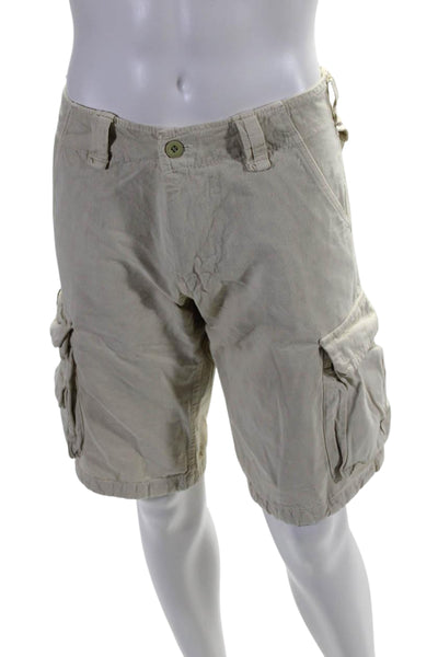 Join Clothes Men's Button Closure Cotton Cargo Shorts Beige Size M