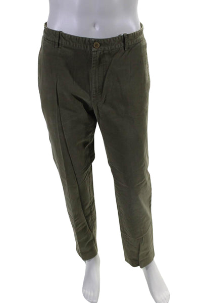 APC Men's Hook Closure Flat Front Straight Leg Dress Pants Olive Green Size 32