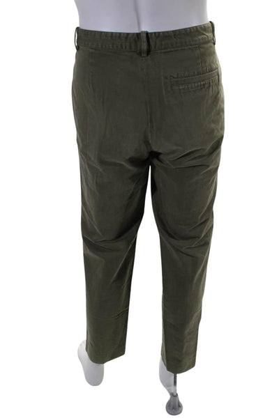 APC Men's Hook Closure Flat Front Straight Leg Dress Pants Olive Green Size 32