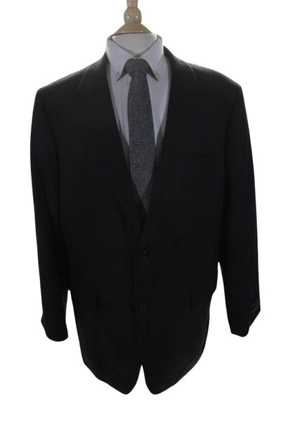 Meeting Street Mens Two Button Blazer Jacket Black Wool Blend Size 46 Long