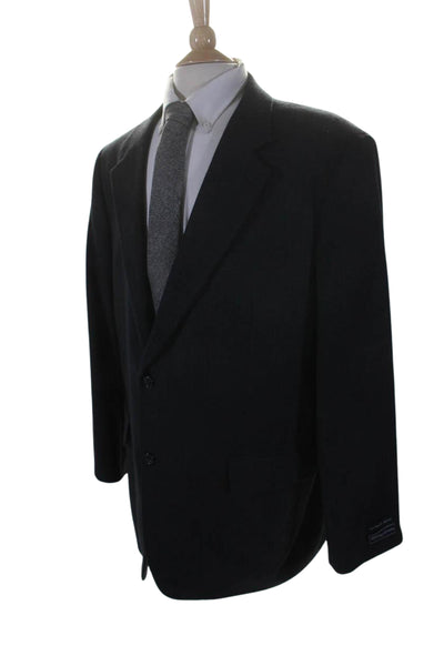 Meeting Street Mens Two Button Blazer Jacket Black Wool Blend Size 46 Long