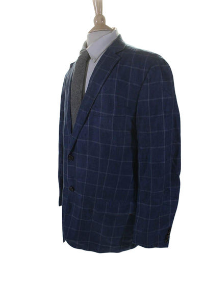 Lauren Ralph Lauren Mens Linen Plaid Two Button Blazer Jacket Blue Size 43 Regul