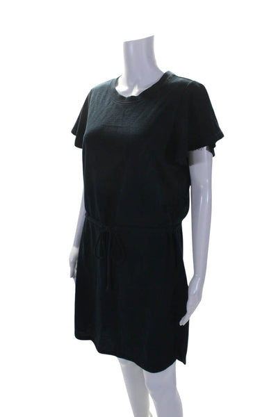 Paige Women's Round Neck Short Sleeves Cinch Waist Mini Dress Navy Blue Size M