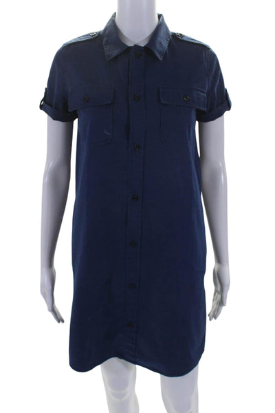 APC Womens Cotton Short Sleeve Button Down Shirt Dress Blue Size S