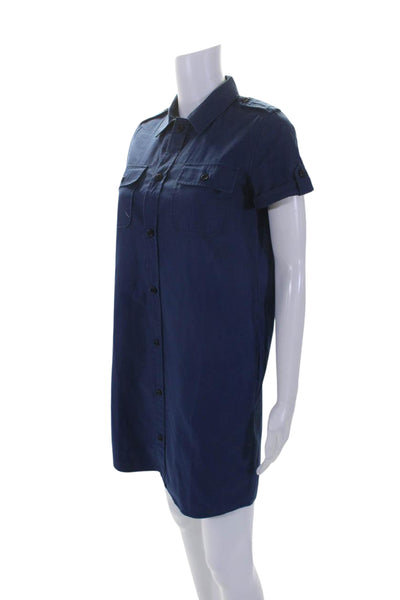 APC Womens Cotton Short Sleeve Button Down Shirt Dress Blue Size S