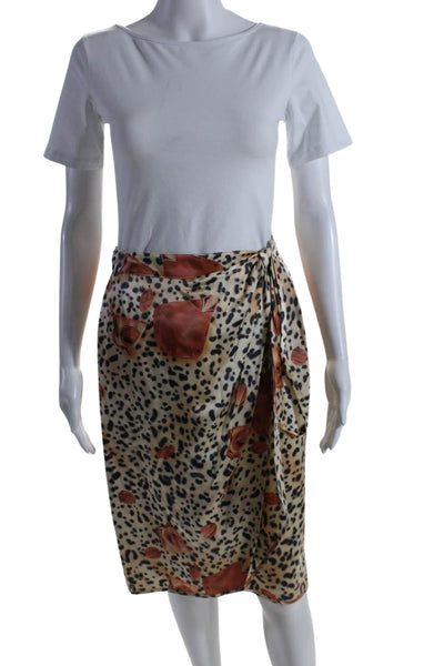 Escada Womens Silk Abstract Print Asymmetrical Pencil Skirt Beige Size 42