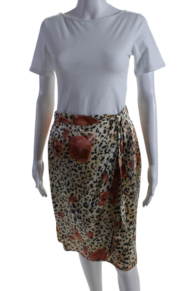 Escada Womens Silk Abstract Print Asymmetrical Pencil Skirt Beige Size 42