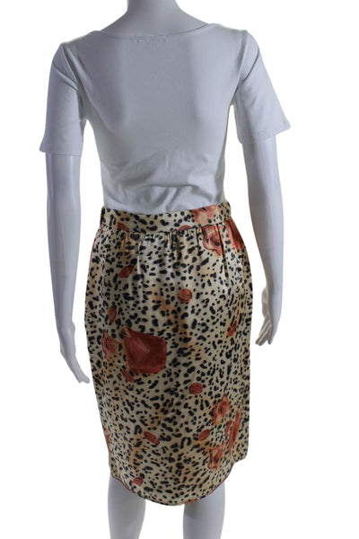 Escada Womens Silk Abstract Print Asymmetrical Pencil Skirt Beige Size 42