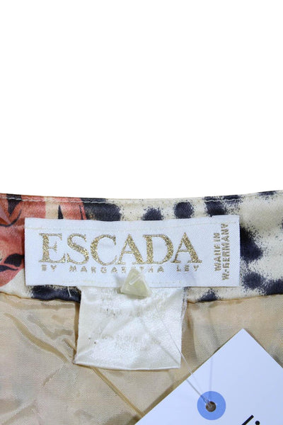 Escada Womens Silk Abstract Print Asymmetrical Pencil Skirt Beige Size 42